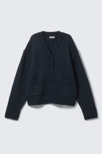 Loose Fit Knitted V-Neck Cardigan – Dark Blue
