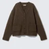 Loose Fit Knitted V-Neck Cardigan – Dark Brown Melange Loose Fit Knitted V-Neck Cardigan – Dark Brown Melange