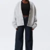 Loose Fit Knitted V-Neck Cardigan – Grey Melange Loose Fit Knitted V-Neck Cardigan – Grey Melange