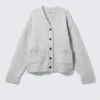 Loose Fit Knitted V-Neck Cardigan – Grey Melange Loose Fit Knitted V-Neck Cardigan – Grey Melange