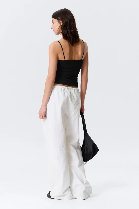 Loose Fit Low Waist Washed Trousers – White Loose Fit Low Waist Washed Trousers – White