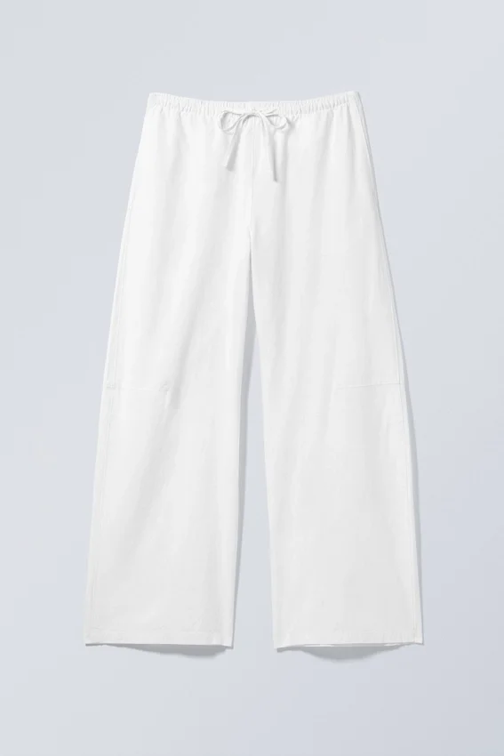 Loose Fit Low Waist Washed Trousers – White Loose Fit Low Waist Washed Trousers – White