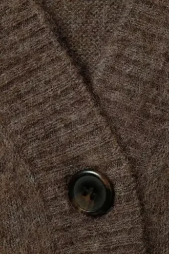 Loose Fit Mohair Blend V-Neck Cardigan – Dark Brown Melange
