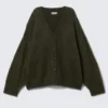 Loose Fit Mohair Blend V-Neck Cardigan – Dark Green Loose Fit Mohair Blend V-Neck Cardigan – Dark Green