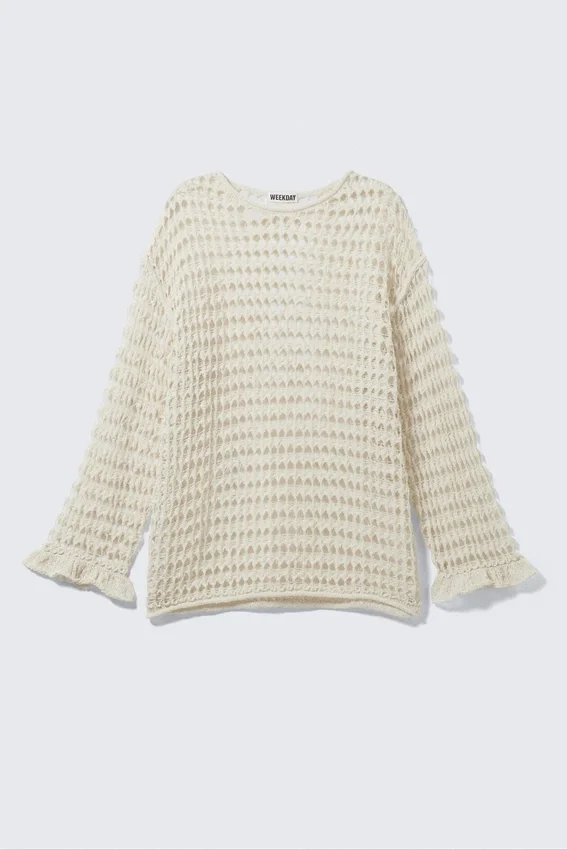 Loose Fit Open-Knit Sweater – Off-White Loose Fit Open-Knit Sweater – Off-White