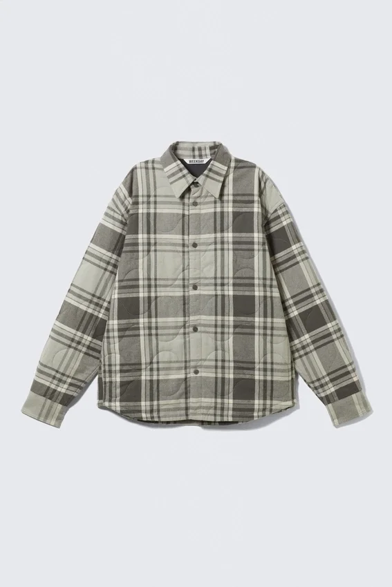 Loose Fit Padded Jacket – Grey Checked Loose Fit Padded Jacket – Grey Checked
