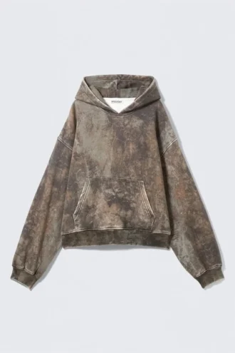 Loose Fit Printed Hoodie – Khaki Green Forest
