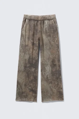 Loose Fit Printed Sweatpants – Khaki Green – Textured Forest