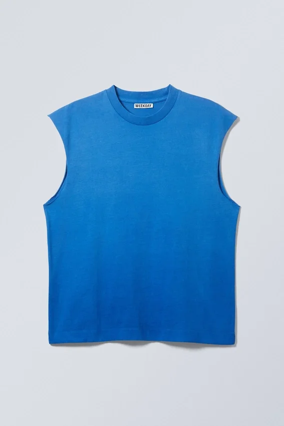 Loose Fit Raw Hem Square Tank Top – Sun-Faded Blue Loose Fit Raw Hem Square Tank Top – Sun-Faded Blue