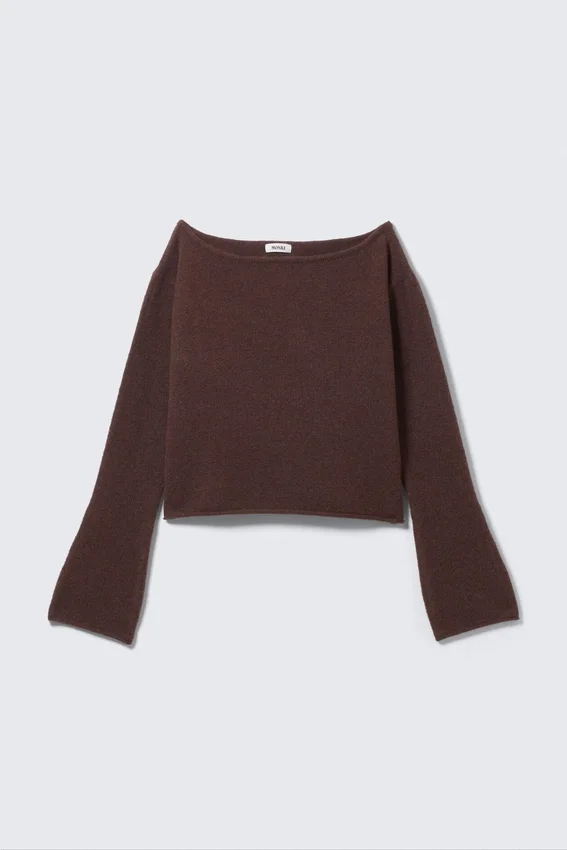 Loose Fit Rolled Hem Sweater – Dark Brown Loose Fit Rolled Hem Sweater – Dark Brown