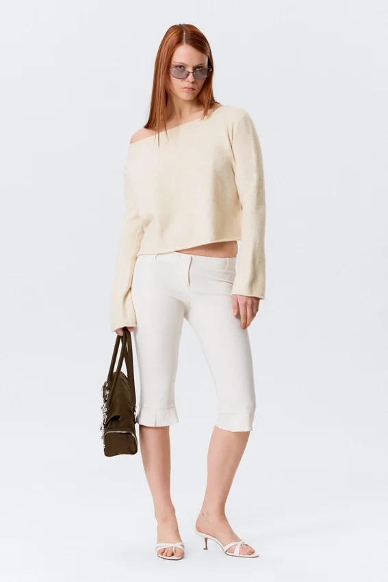 Loose Fit Rolled Hem Sweater – Light White Loose Fit Rolled Hem Sweater – Light White