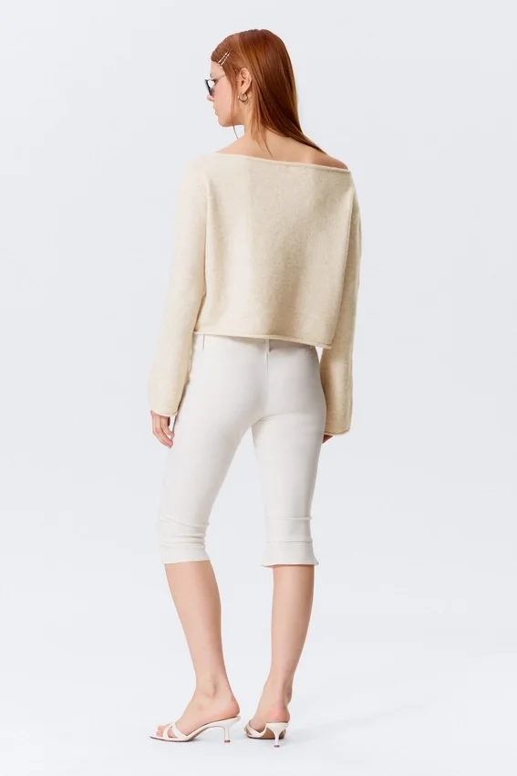 Loose Fit Rolled Hem Sweater – Light White Loose Fit Rolled Hem Sweater – Light White