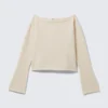 Loose Fit Rolled Hem Sweater – Light White Loose Fit Rolled Hem Sweater – Light White