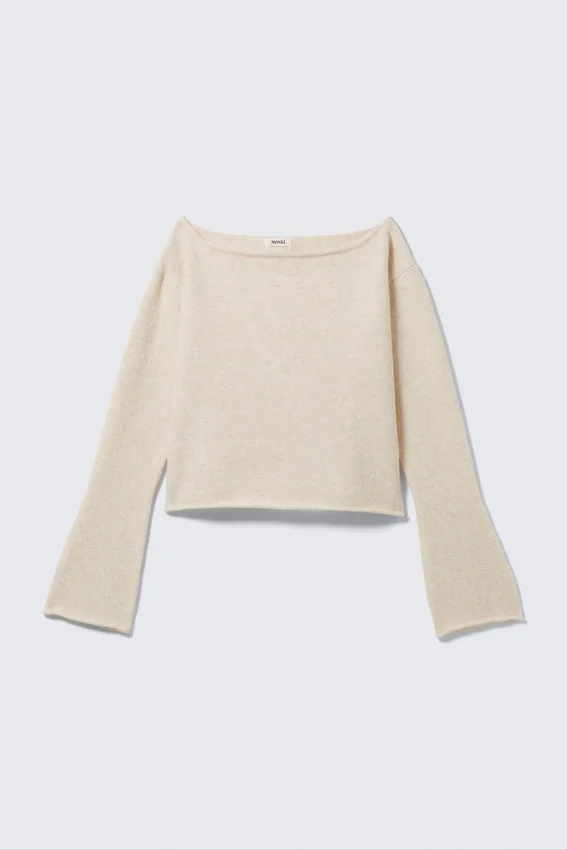Loose Fit Rolled Hem Sweater – Light White Loose Fit Rolled Hem Sweater – Light White