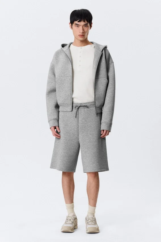 Loose Fit Scuba Shorts – Grey Melange Loose Fit Scuba Shorts – Grey Melange