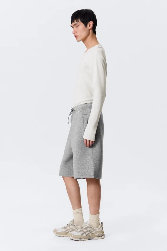 Loose Fit Scuba Shorts – Grey Melange Loose Fit Scuba Shorts – Grey Melange