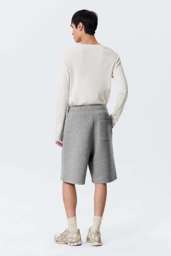 Loose Fit Scuba Shorts – Grey Melange Loose Fit Scuba Shorts – Grey Melange