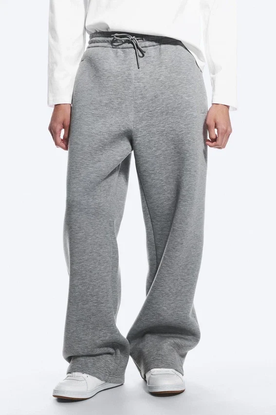 Loose Fit Scuba Sweatpants – Grey Melange Loose Fit Scuba Sweatpants – Grey Melange