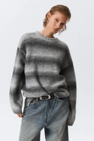 Loose Fit Space-Dyed Knitted Sweater – Grey Melange