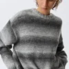 Loose Fit Space-Dyed Knitted Sweater – Grey Melange Loose Fit Space-Dyed Knitted Sweater – Grey Melange