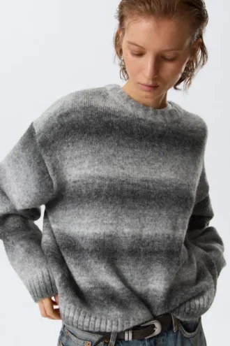 Loose Fit Space-Dyed Knitted Sweater – Grey Melange