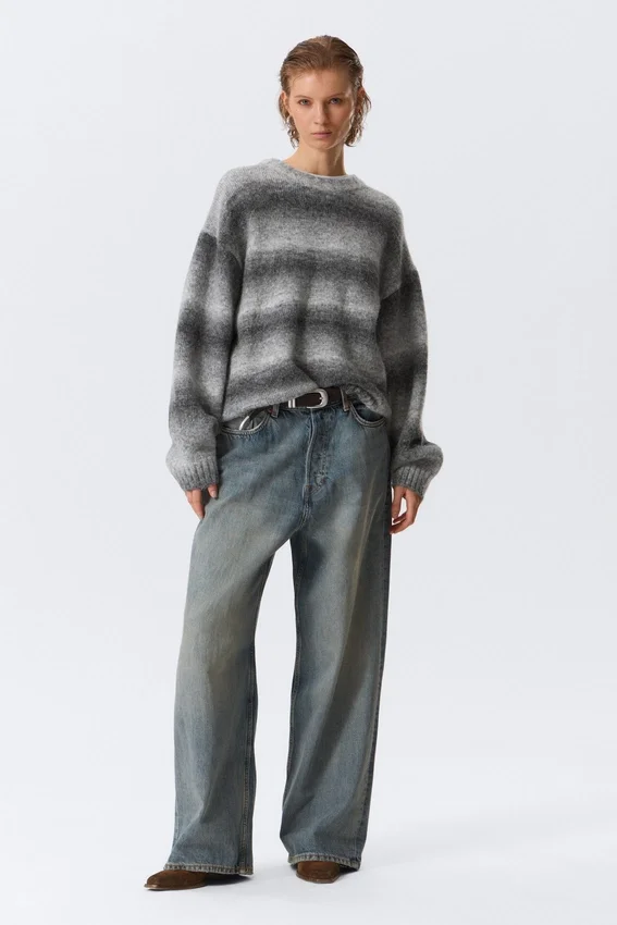 Loose Fit Space-Dyed Knitted Sweater – Grey Melange Loose Fit Space-Dyed Knitted Sweater – Grey Melange