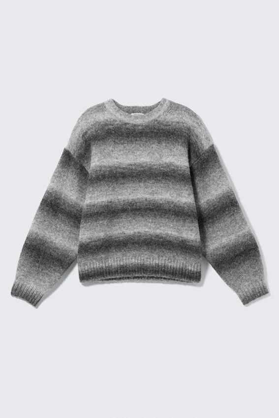 Loose Fit Space-Dyed Knitted Sweater – Grey Melange Loose Fit Space-Dyed Knitted Sweater – Grey Melange