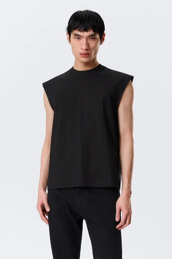 Loose Fit Square Cotton Tank Top – Black Loose Fit Square Cotton Tank Top – Black