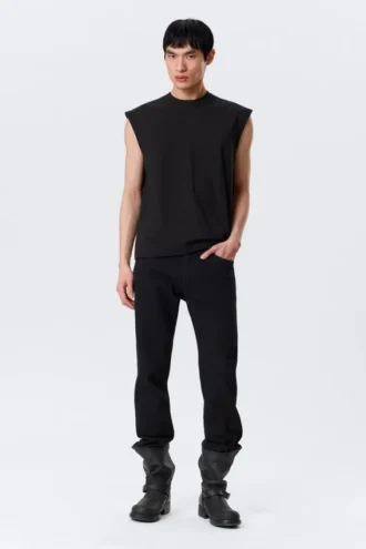 Loose Fit Square Cotton Tank Top – Black