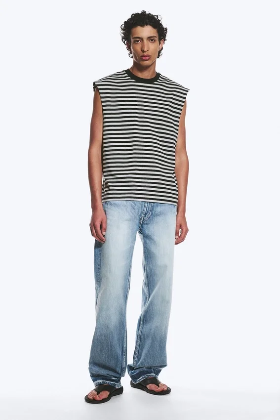 Loose Fit Square Cotton Tank Top – Grey/Black Stripe Loose Fit Square Cotton Tank Top – Grey/Black Stripe