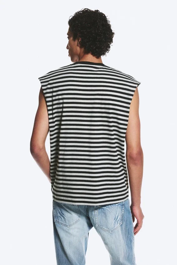 Loose Fit Square Cotton Tank Top – Grey/Black Stripe Loose Fit Square Cotton Tank Top – Grey/Black Stripe