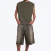 Loose Fit Square Cotton Tank Top – Washed Dark Khaki Green Loose Fit Square Cotton Tank Top – Washed Dark Khaki Green