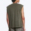 Loose Fit Square Cotton Tank Top – Washed Dark Khaki Green Loose Fit Square Cotton Tank Top – Washed Dark Khaki Green