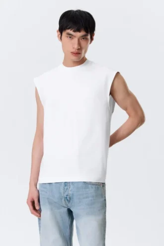 Loose Fit Square Cotton Tank Top – White