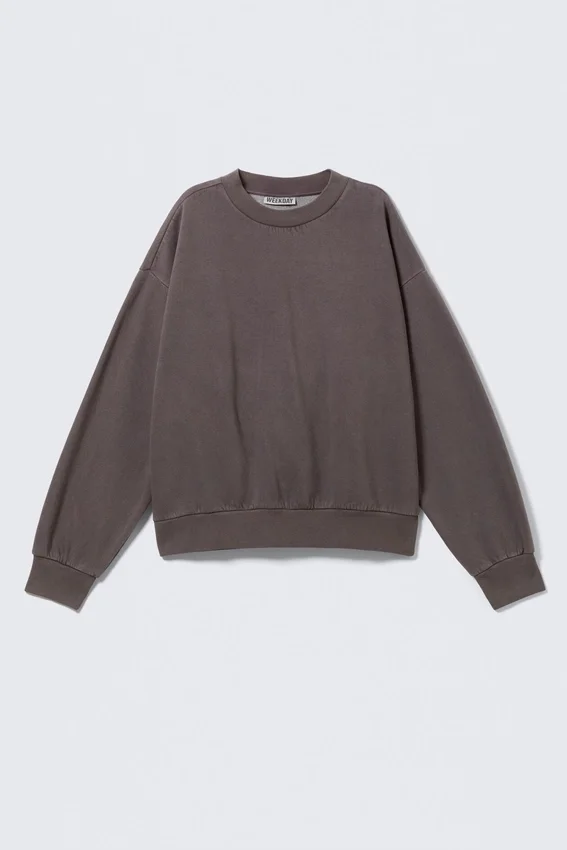 Loose Fit Sweatshirt – Washed Dark Brown Loose Fit Sweatshirt – Washed Dark Brown