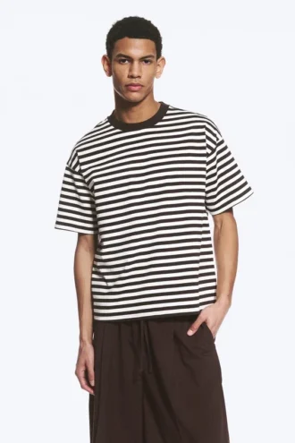 Loose Fit T-Shirt – White & Dark Brown Stripes