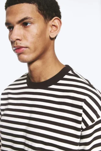 Loose Fit T-Shirt – White & Dark Brown Stripes