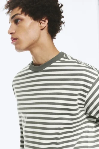 Loose Fit T-Shirt – White – Khaki Stripe Loose Fit T-Shirt – White – Khaki Stripe