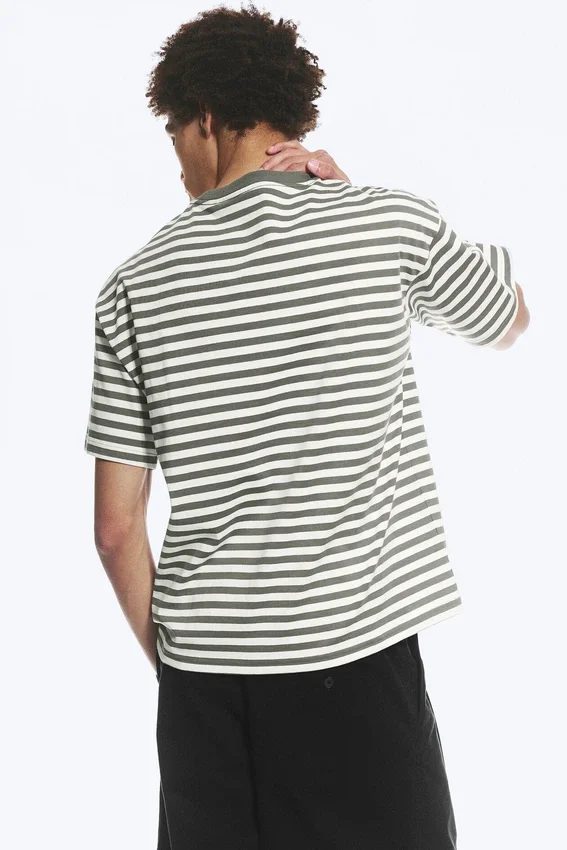 Loose Fit T-Shirt – White – Khaki Stripe Loose Fit T-Shirt – White – Khaki Stripe