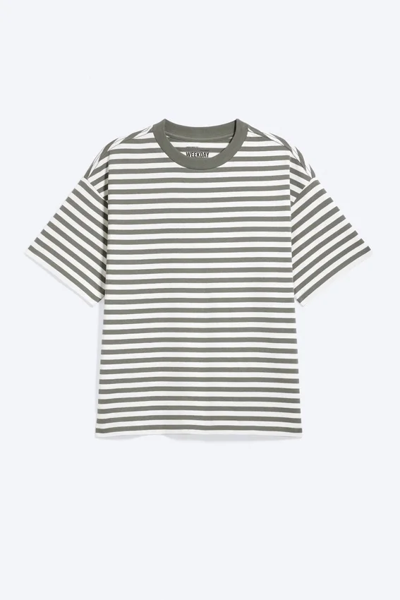 Loose Fit T-Shirt – White – Khaki Stripe Loose Fit T-Shirt – White – Khaki Stripe