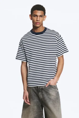 Loose Fit T-Shirt – White – Navy Stripe