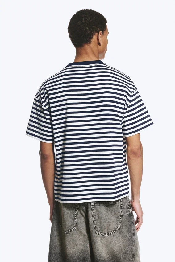 Loose Fit T-Shirt – White – Navy Stripe Loose Fit T-Shirt – White – Navy Stripe