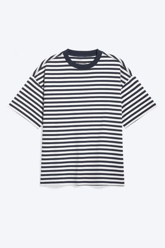 Loose Fit T-Shirt – White – Navy Stripe Loose Fit T-Shirt – White – Navy Stripe