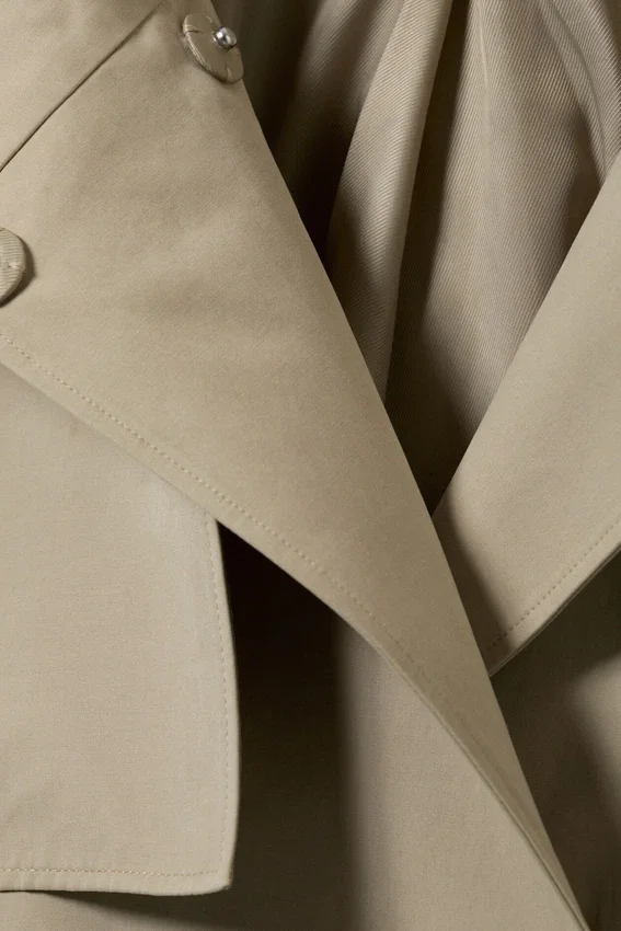 Loose Fit Trench Coat with Funnel Collar – Beige Loose Fit Trench Coat with Funnel Collar – Beige
