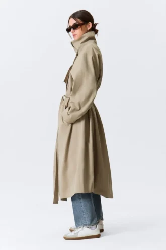Loose Fit Trench Coat with Funnel Collar – Beige