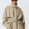 Loose Fit Trench Coat with Funnel Collar – Beige Loose Fit Trench Coat with Funnel Collar – Beige