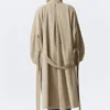 Loose Fit Trench Coat with Funnel Collar – Beige Loose Fit Trench Coat with Funnel Collar – Beige
