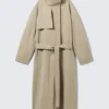 Loose Fit Trench Coat with Funnel Collar – Beige Loose Fit Trench Coat with Funnel Collar – Beige