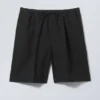 Loose-Fit Twill Drawstring Suiting Shorts – Black Loose-Fit Twill Drawstring Suiting Shorts – Black