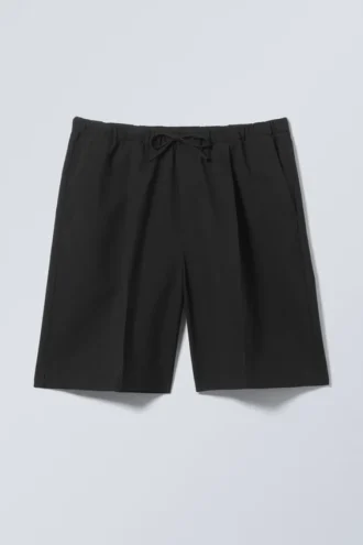 Loose-Fit Twill Drawstring Suiting Shorts – Black